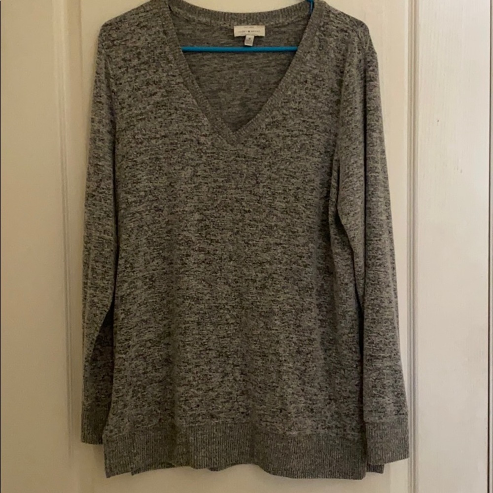 Lucky Brand Marled Grey Brush Knit V Neck Sweater